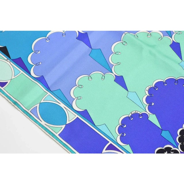 1970s Vintage Emilio Pucci Purple, Turquoise, Green, Black and White Silk Scarf For Sale - Image 5 of 10