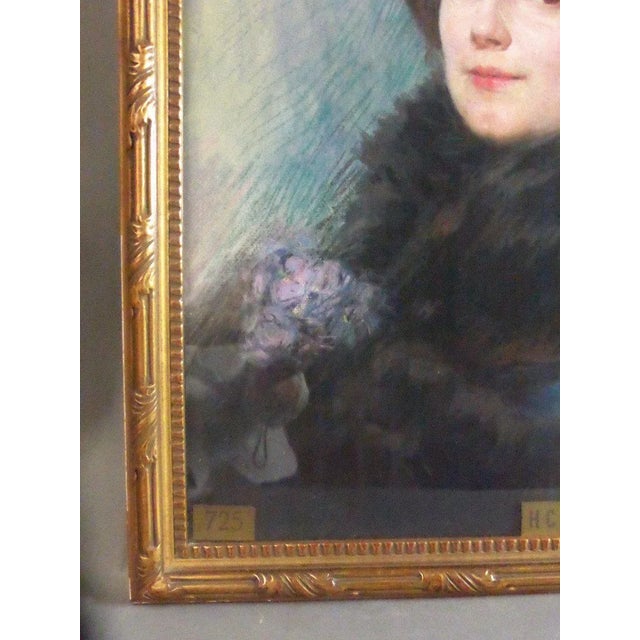 Humbert-Vignot, Art Deco Style Portrait, Pastel For Sale - Image 3 of 7