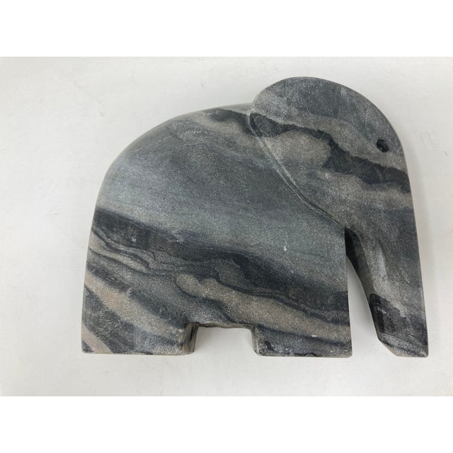 Vintage Italian Elephant in Black Marble Stone Carved Stylized Figure 1970 For Sale - Image 10 of 11