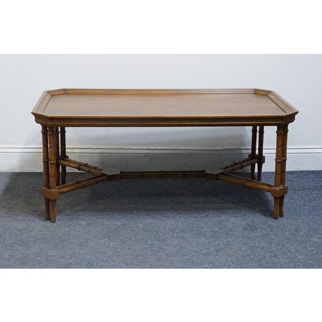 Wood Altavista Lane Bookmatched Walnut Asian Inspired Faux Bamboo 42" Accent Coffee Table 4283 For Sale - Image 7 of 9