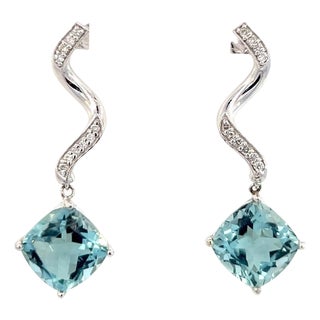 Natural Aquamarine Diamond Earrings 14k Gold 8.15 TCW Certified For Sale