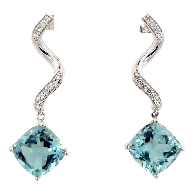 Natural Aquamarine Diamond Earrings 14k Gold 8.15 TCW Certified For Sale