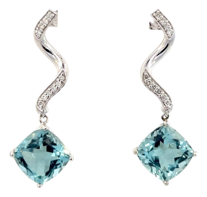 Natural Aquamarine Diamond Earrings 14k Gold 8.15 TCW Certified