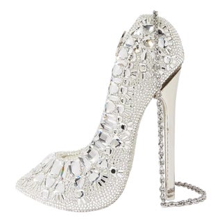 2023 Judith Leiber Shoe Stiletto Crystal Minaudiere Clutch Shoulder Evening Bag For Sale