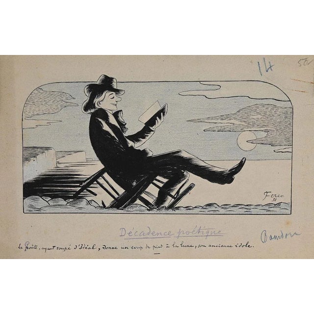 Poetic decadence is an original drawing in mixed media, ink and pastel on creamy paper realized by Ferco, in 1931. In good...