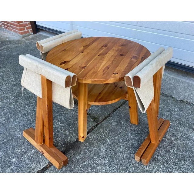 Mid-Century Danish Folding Safari Chairs in Pine and Table, 1970s, Set of 4 For Sale - Image 4 of 6
