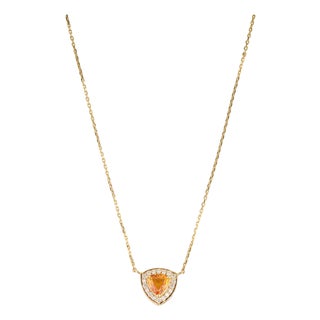 14k Yellow Gold Trillion-Cut Citrine & Diamond Halo Pendant Necklace by VRJewels For Sale