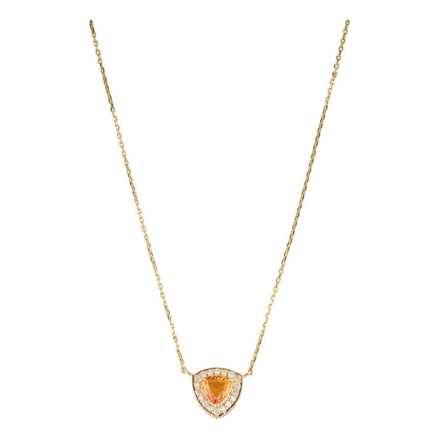 14k Yellow Gold Trillion-Cut Citrine & Diamond Halo Pendant Necklace by VRJewels For Sale