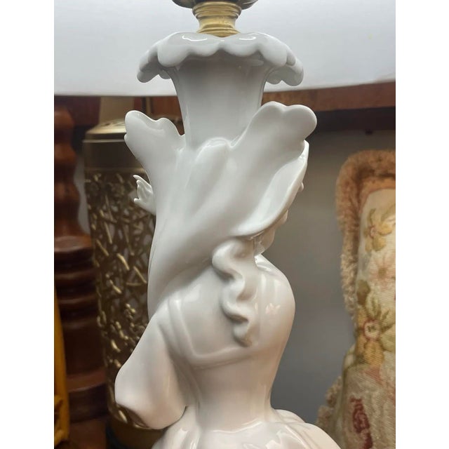 Antique White Porcelain Figural Lady Table Lamp For Sale In Tampa - Image 6 of 8
