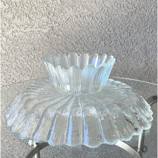 Mid-Century Modern Circa 1970 Pilgrim Glass Handblown Textured “Ice” Petals Crudité Platter Set – A Pair For Sale - Image 3 of 13
