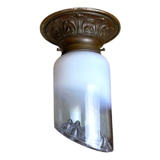 Art Deco Style Opalescent Art Glass Flush Mount with Ornate Brass Base, 1960s For Sale