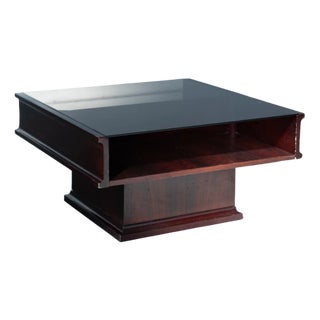 Vintage Mahogany Coffee Table with Glass Top, 1970s For Sale