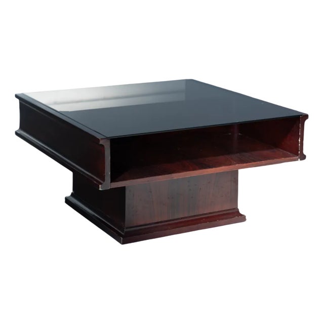 Vintage Mahogany Coffee Table with Glass Top, 1970s For Sale