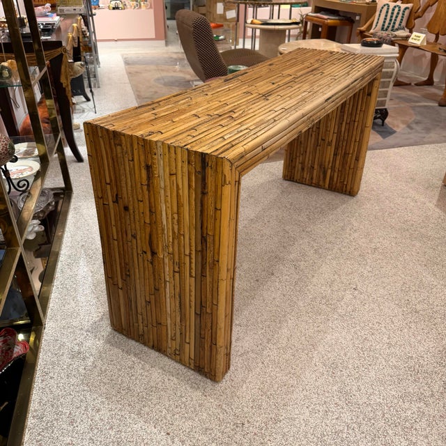 1970's Gabriella Crespi Style Bamboo Console Table For Sale - Image 9 of 12