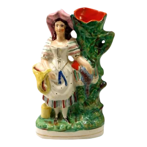 Antique Late 19th Century Staffordshire Spill Vase Girl Carrying Game
