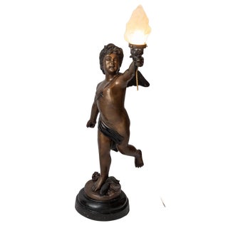 Large Bronze Statue of Cupids Carrying a Torch For Sale