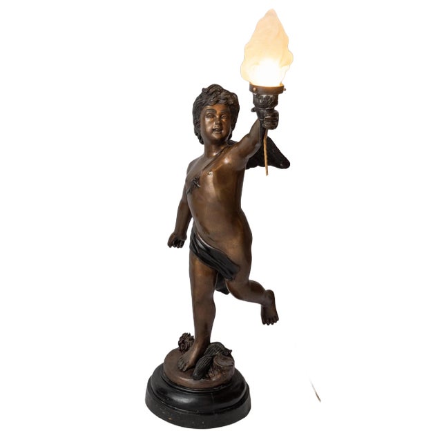 Large Bronze Statue of Cupids Carrying a Torch For Sale