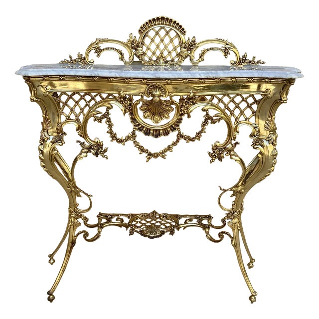 Mid-Century Italian Marble Top & Bronze Console, 1960 For Sale
