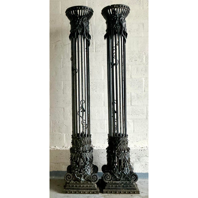 Vintage Neoclassical Wrought Iron Columns - A Pair For Sale - Image 10 of 13