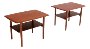 Povl Dinesen Pair Danish Modern Teak End Tables Solid Tapered Dowel legs 1 Shelf