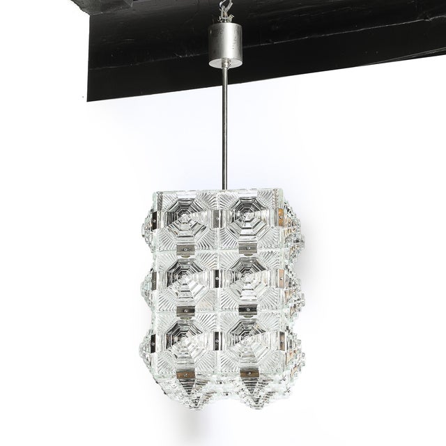 Mid-Century Glass & Chrome Fitted Rectangular Pendant Chandelier by Kinkeldey For Sale - Image 14 of 18