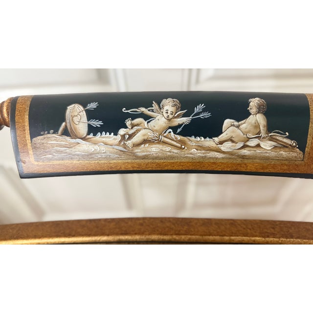 Black 1990s Galimberti Lino Italian Neoclassical Hand-Painted Cherub Armchair With Gilt Accents For Sale - Image 8 of 11