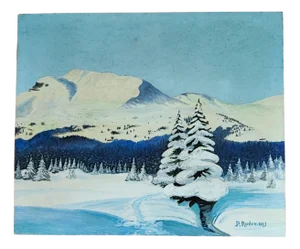 P. Audemars, Paysage de montagne et sapin enneigé, Oil on Wood