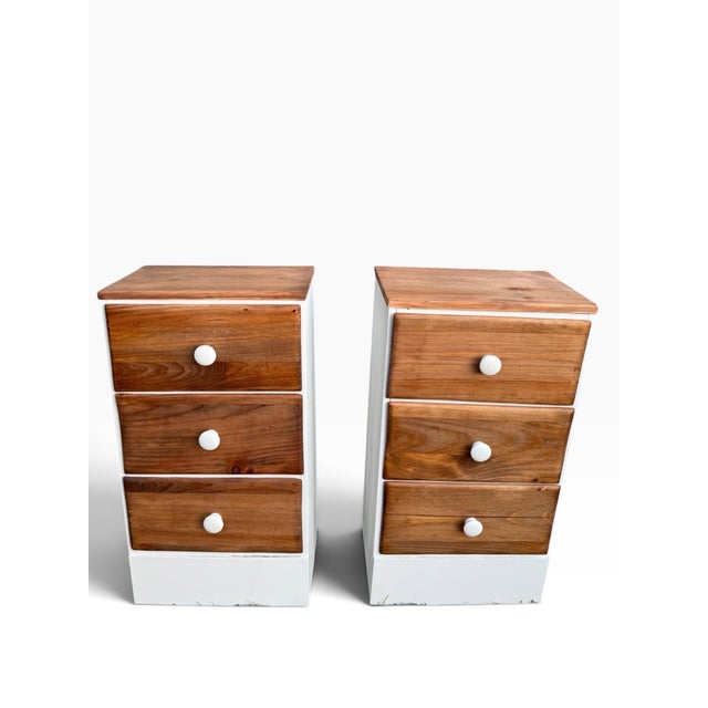 Vintage Handmade Solid Wood Walnut & Ivory Nightstands, Pair For Sale - Image 4 of 10