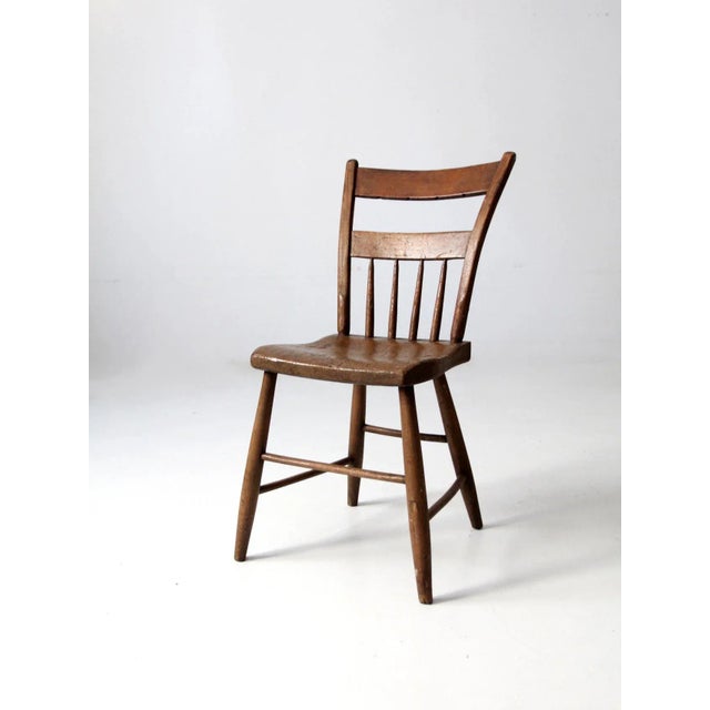 Farmhouse Antique Plank Seat Chair For Sale - Image 3 of 12