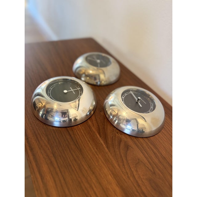 Modern Wall Clock with Barometer and Thermometer by Andreas Mikkelsen for Georg Jensen, 1980s, Set of 3 For Sale - Image 3 of 8