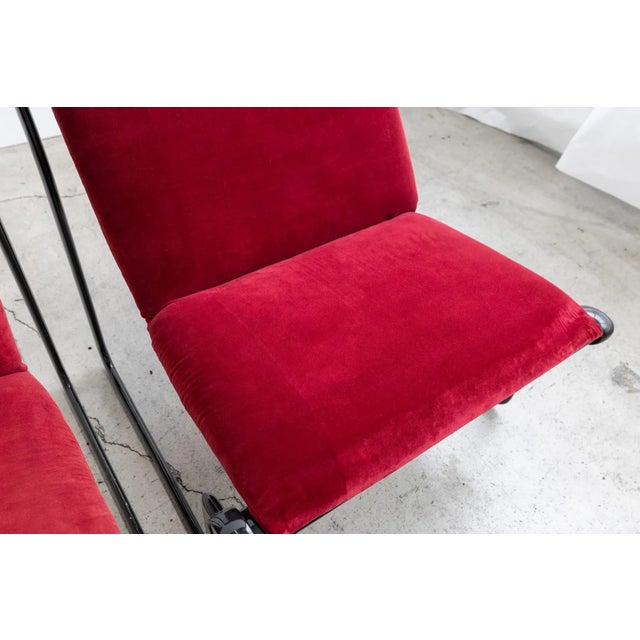 Metal Knoll Aluminum Sling Lounge Chairs by Bruce Hannah and Andrew Morrison in Crushed Red Velvet 1960s For Sale - Image 7 of 8