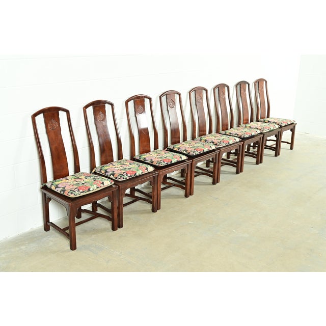 Henredon Henredon Hollywood Regency Chinoiserie Sculpted Mahogany Dining Chairs, Set of Eight For Sale - Image 4 of 17