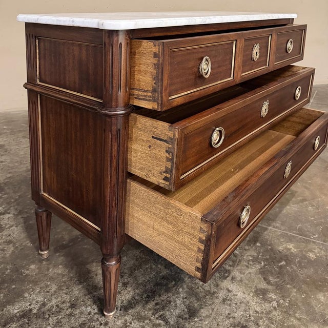 Antique French Louis XVI Mahogany Commode With Carrara Marble For Sale - Image 12 of 17