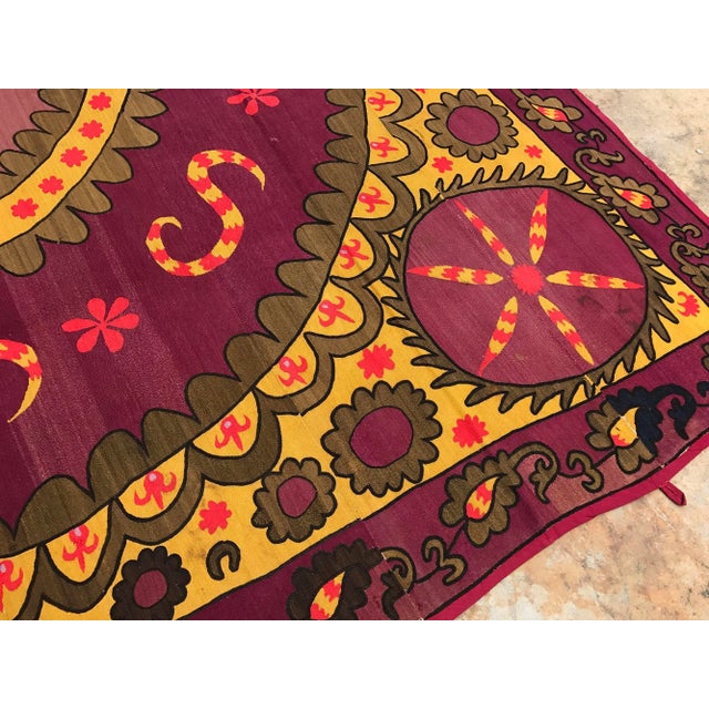 Early 21st Century Antique Purple & Yellow Suzani Textile For Sale - Image 5 of 6