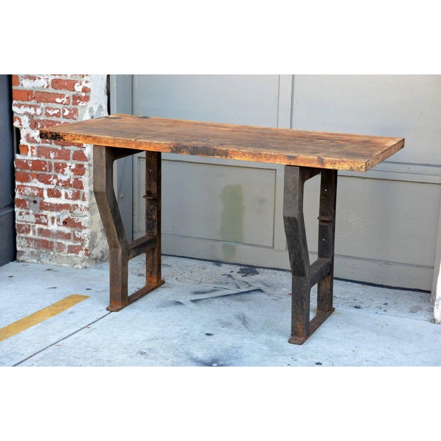 Brown 1920s Large Patinated Industrial Console For Sale - Image 8 of 9
