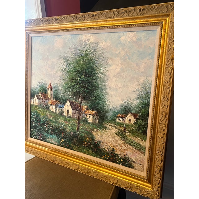 Original European Village Landscape Oil on Canvas Painting - Signed Theo Rauscher For Sale - Image 9 of 11