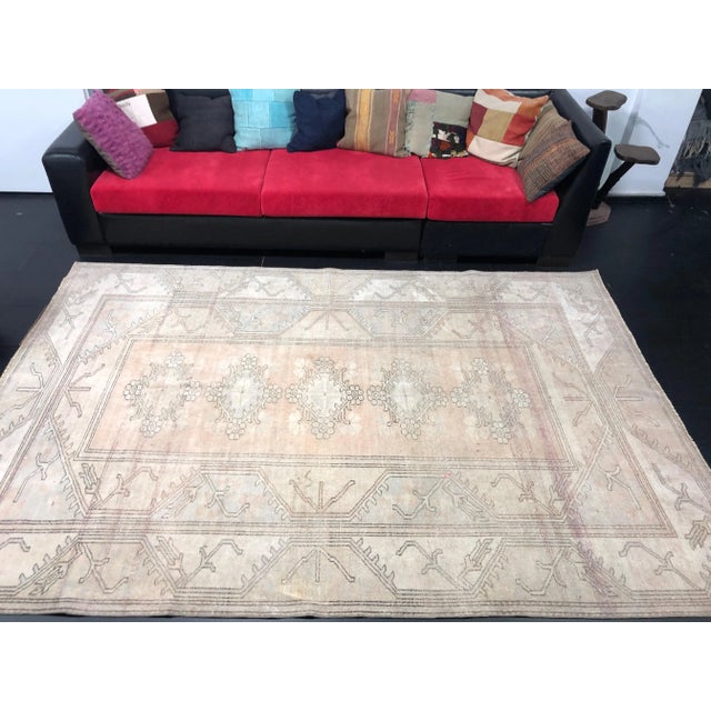 Textile Vintage Traditional Turkish Handmade Peach and Beige Large Area Rug For Sale - Image 7 of 11