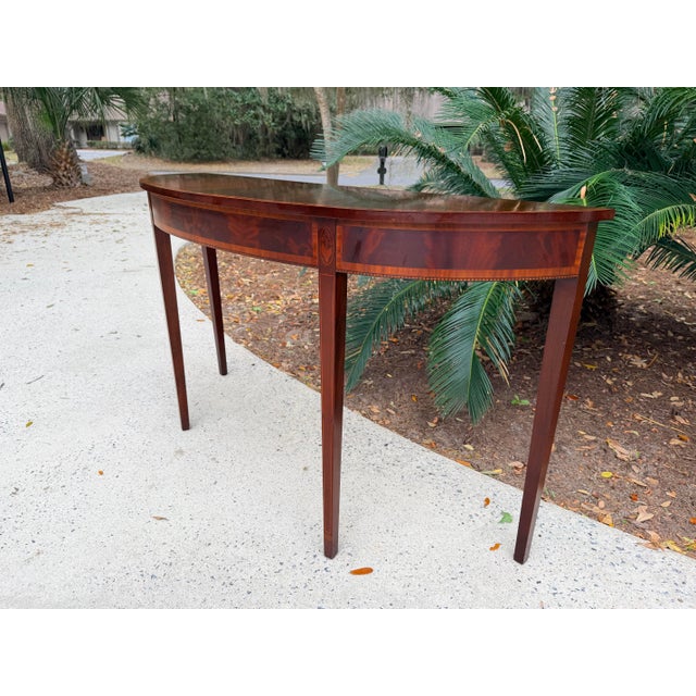 Long Federal Style Demi Lune Inlaid Mahogany Console Table For Sale - Image 4 of 13