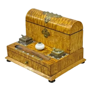 19th Century English Burl Wood & Rosewood Parkins & Gotto Inkwell Desk Letterbox