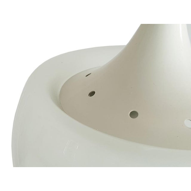 Metal White Metal and Sandblasted Glass Mushroom-Shaped Pendant Lamp attributed to Martinelli Luce, 1960s For Sale - Image 7 of 11