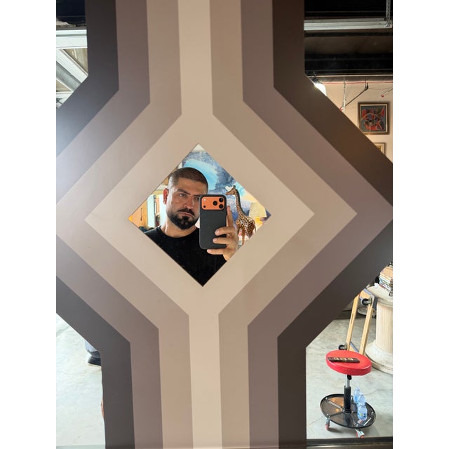 Metal 1970s Vintage Greg Copeland Style Op Art Geometric Mirrored Wall Art, Signed For Sale - Image 7 of 13