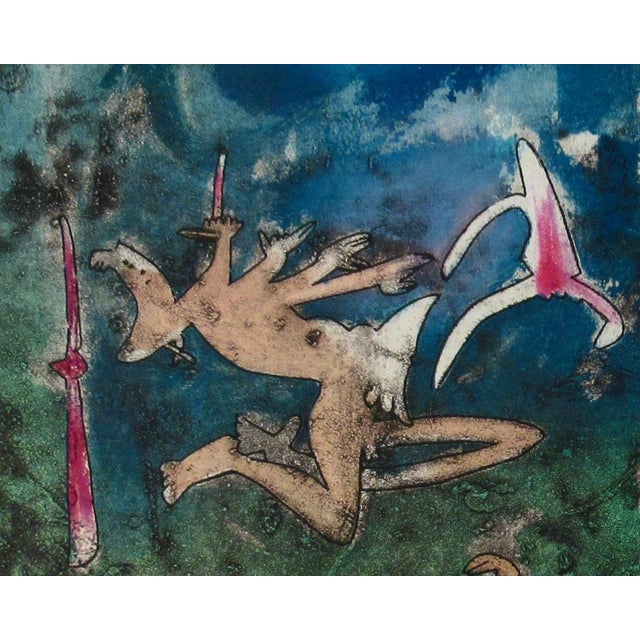 This artwork titled "Centre Noeuds" plate #1, 1974, is an original color etching with aquatint on Japan nacre paper by...