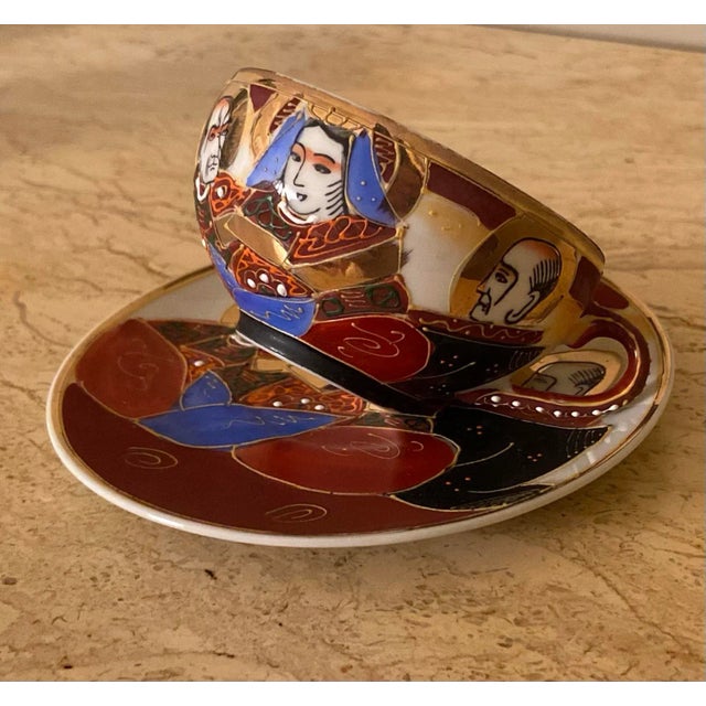 Ceramic Vintage Satsuma Dragon Demitasse Cups & Saucer Set- 12 Pieces For Sale - Image 7 of 12