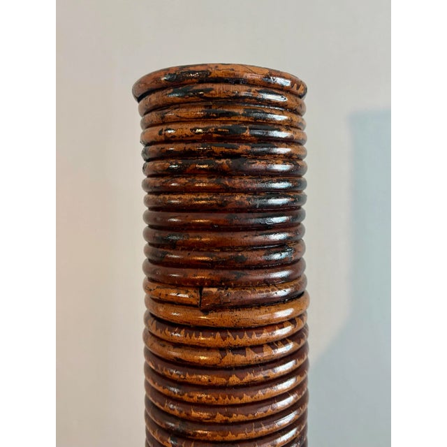 Beautiful large split bamboo vase. Split bamboo has been burned and finished then wrapped around a wooden core. Would look...