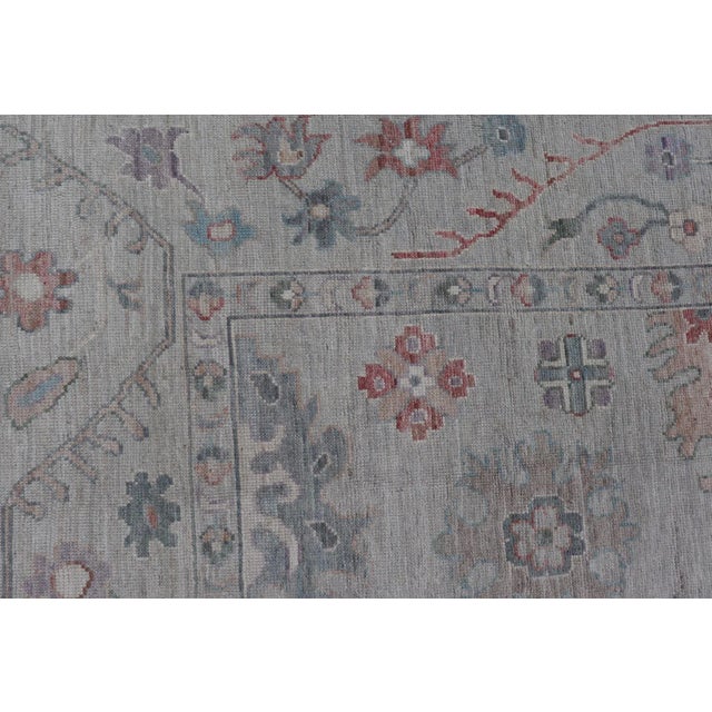 Blue 2020s All Over Modern Floral Oushak With a Light Blue-Gray Field and Border With Color For Sale - Image 8 of 13