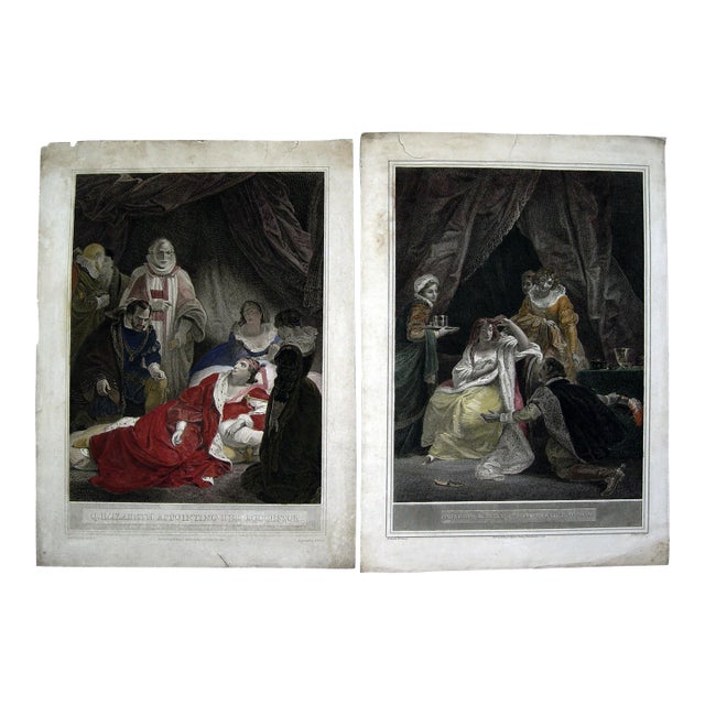 1796 Queen Elizabeth Colored Engravings - A Pair For Sale