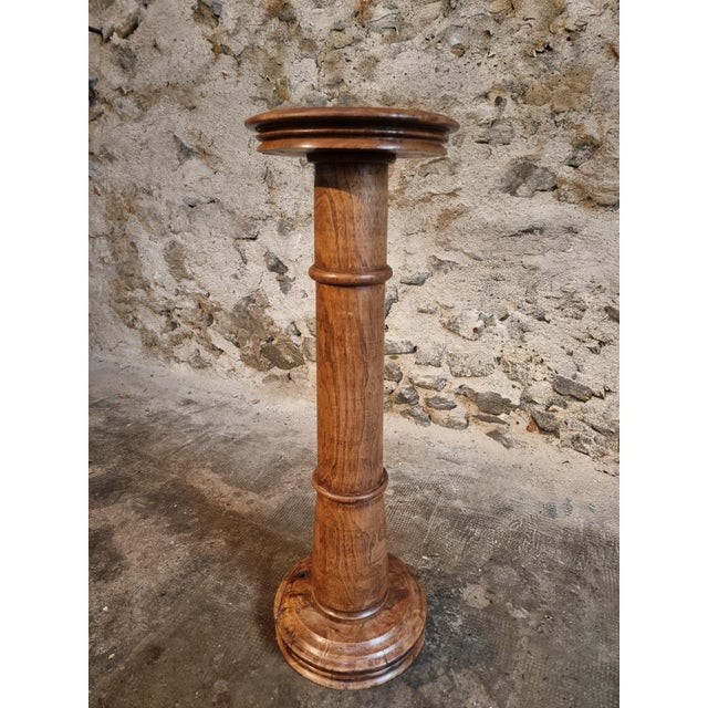 Rustic Antique French Elmwood Pedestal, 1900 For Sale - Image 3 of 13
