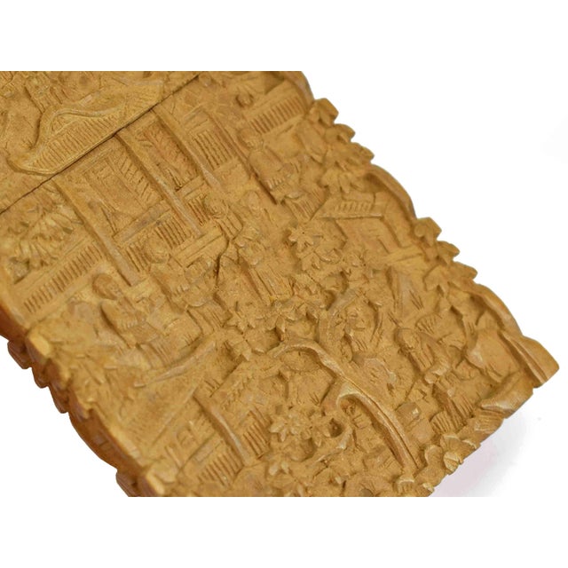Wood Antique 19th Century Hand Carved Chinese Intricate Canton Wooden Card Case For Sale - Image 7 of 10