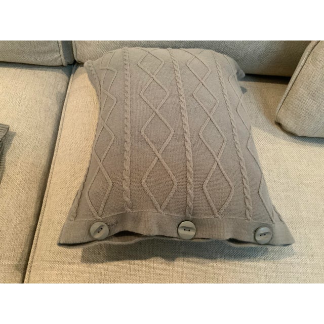 1980s Custom Gray Cable Knit Cotton Throw & Lumbar Pillow Set- 2 Pieces For Sale - Image 12 of 13