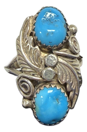 Navajo Turquoise Sterling Silver Rj Robert Johnson Ring Native American Signed Size 6.75